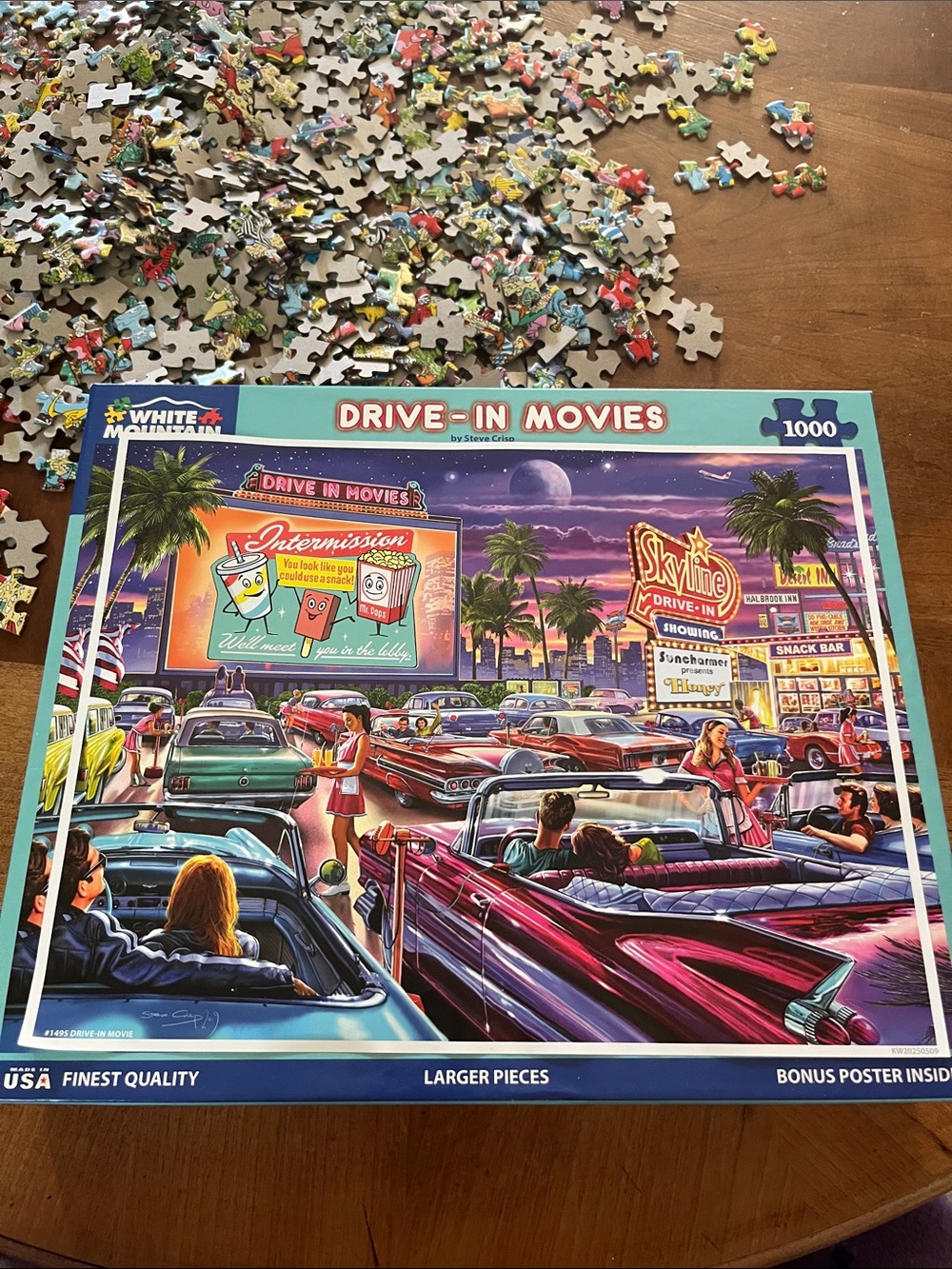 White Mountain Drive-In Movies Puzzle — Purple, Teal, Pink, Blue